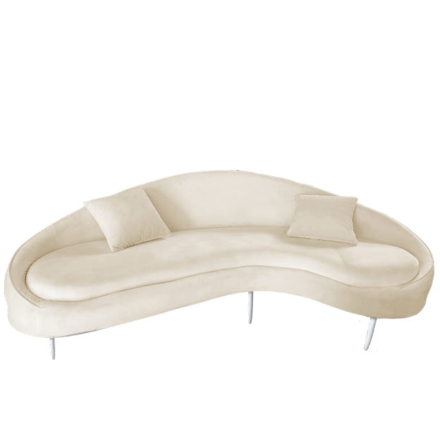 Copy of Ivory Solid Textured Fabric 3-Seater Curved Sofa with 3 Pillows