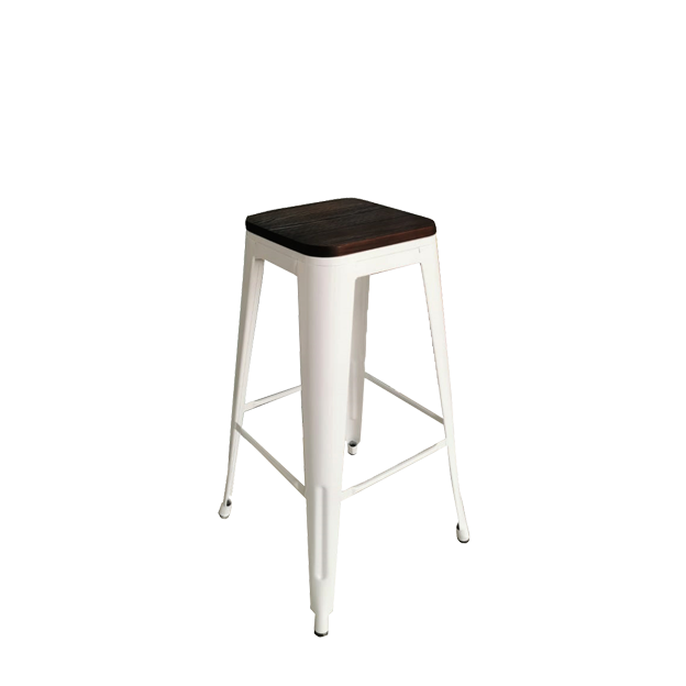White Bar Stool with Wooden Seat