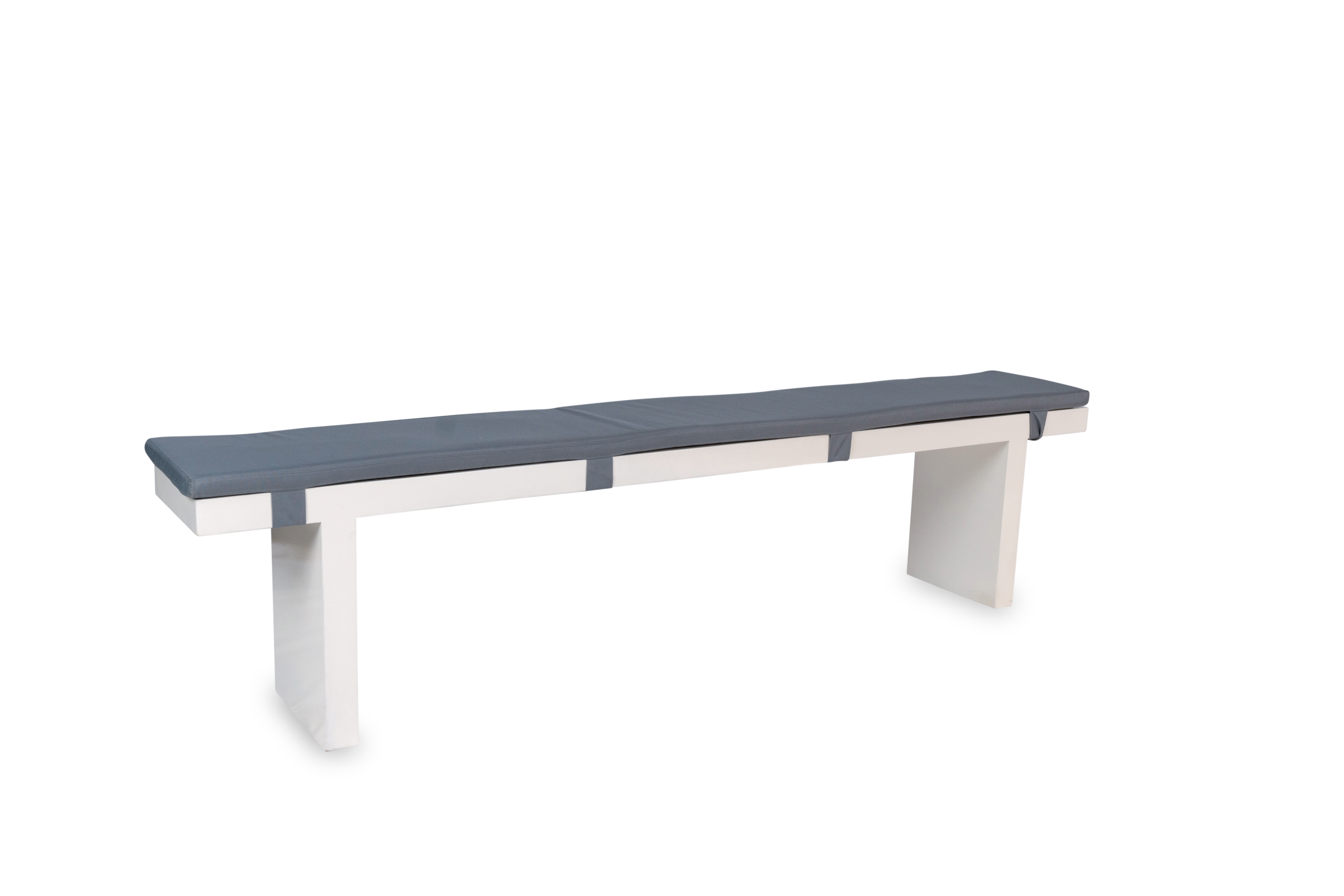 White Bench with Gray Cushion